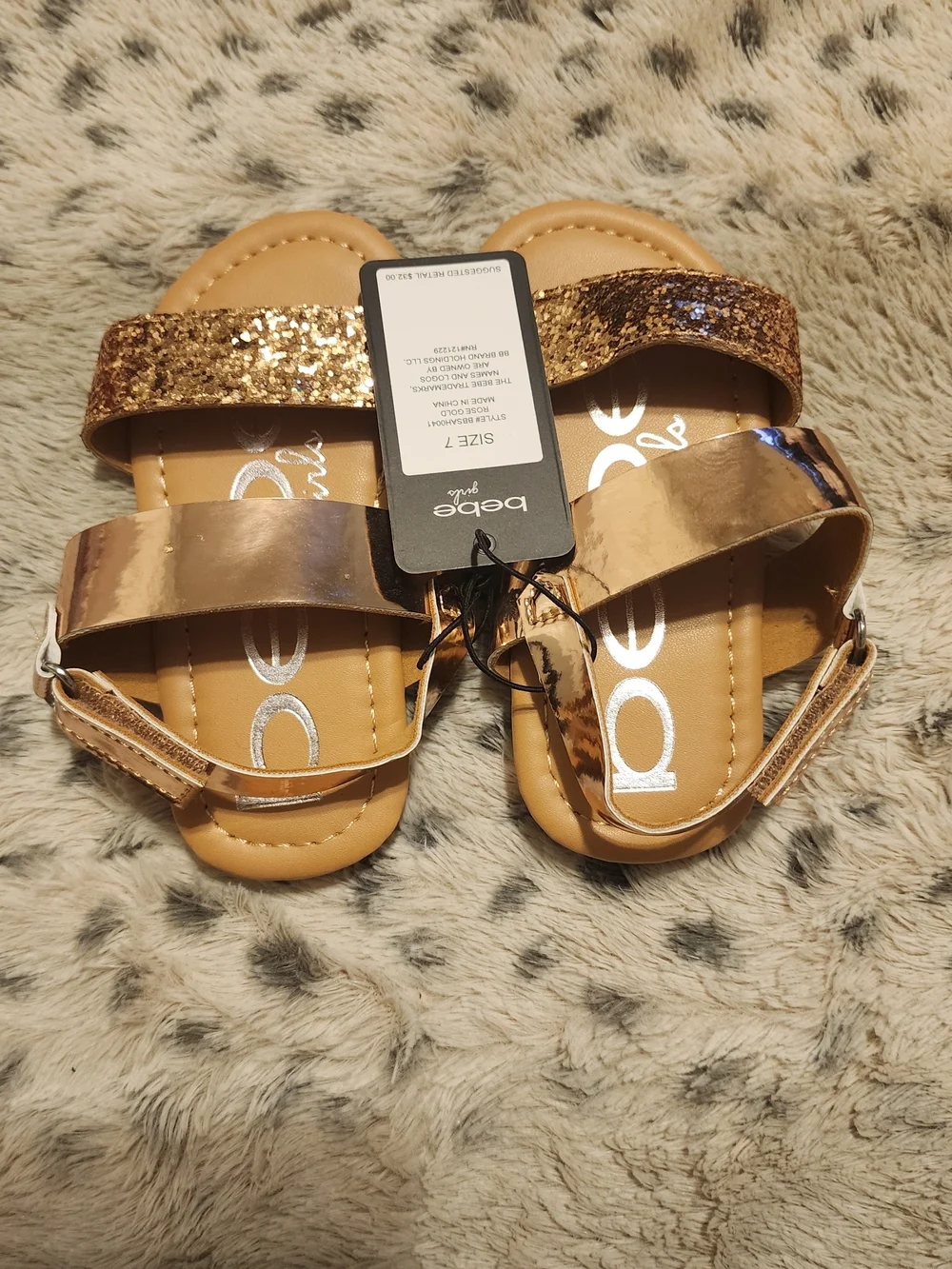 Bebe Girls Gold Glitter Strap Sandals - Size 7 Toddler